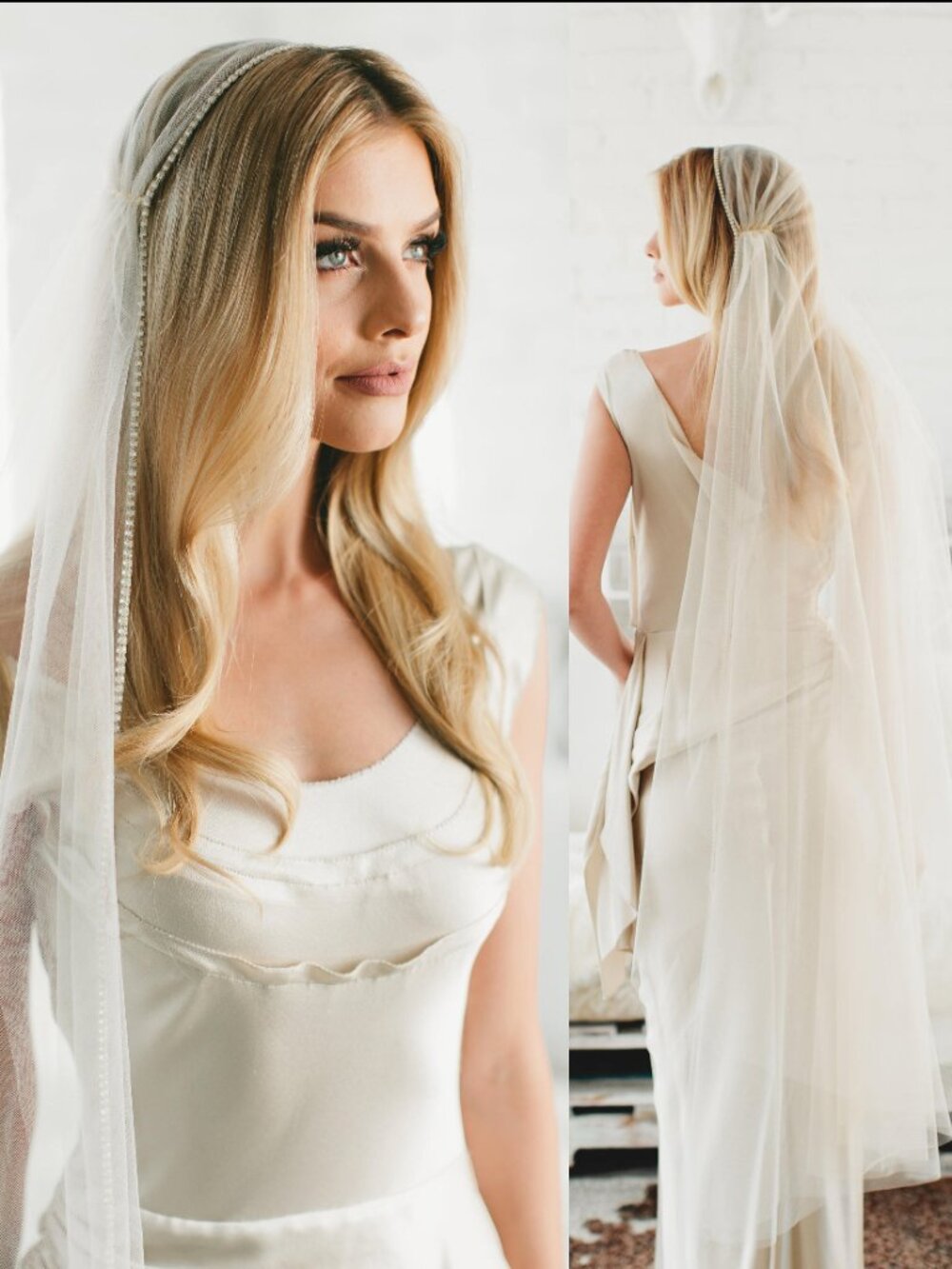 Bridal ivory tulle Juliet cap veil, fingertip length, silver crystals Never worn